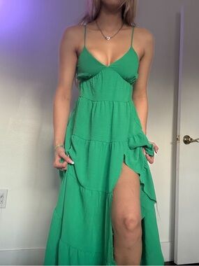 Emerald Spaghetti-Strap Tiered Maxi Dress